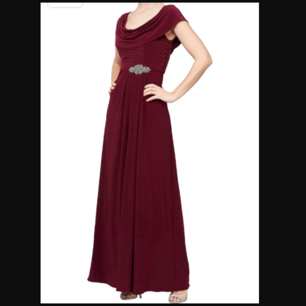 NWT Alex Evenings Cowl Neck A Line Gown, 14P
